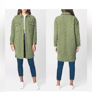 Blank NYC Quilted long utility jacket in Olive